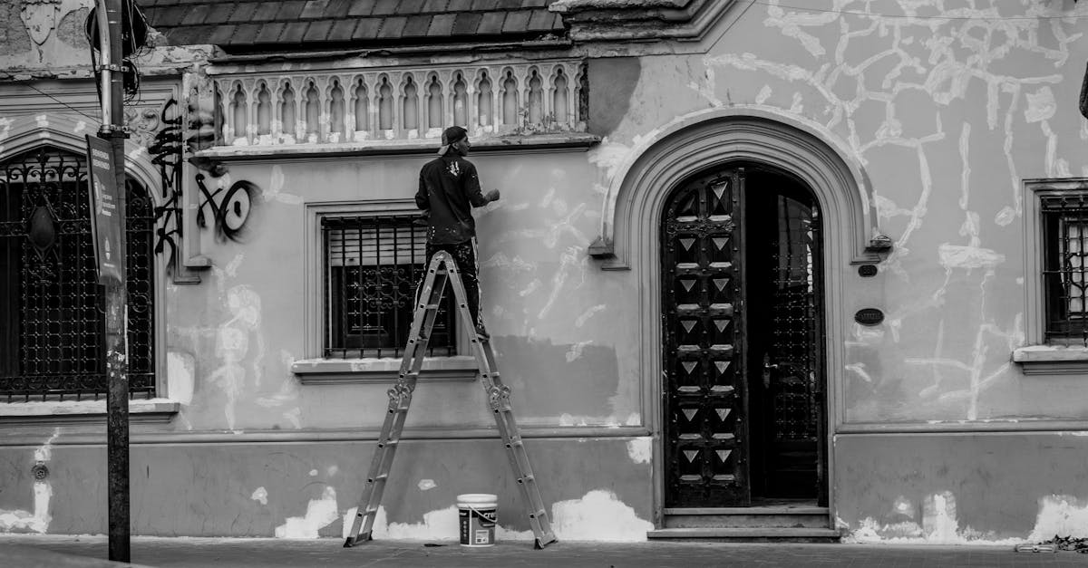Black and white photo of a man painting a historic building in Mendoza, Argentina.